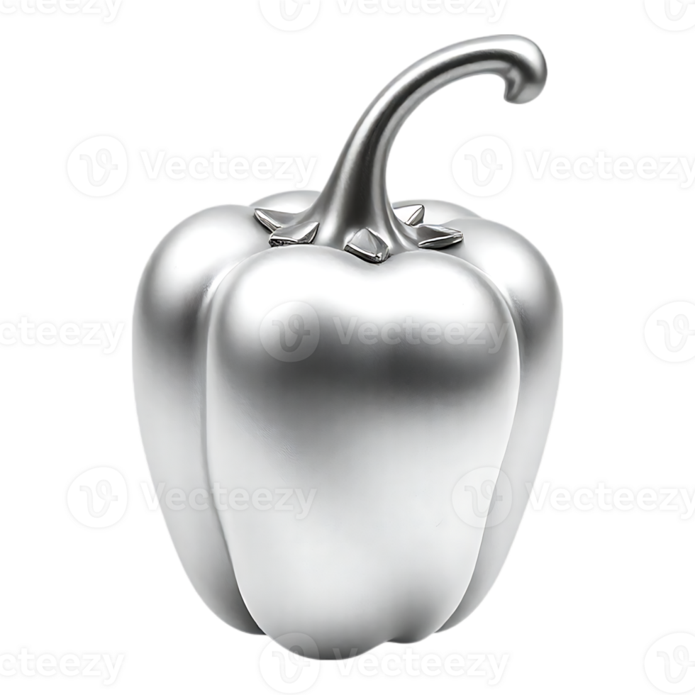 Silver Bell Pepper A Metallic 3D Render on Transparent Background png