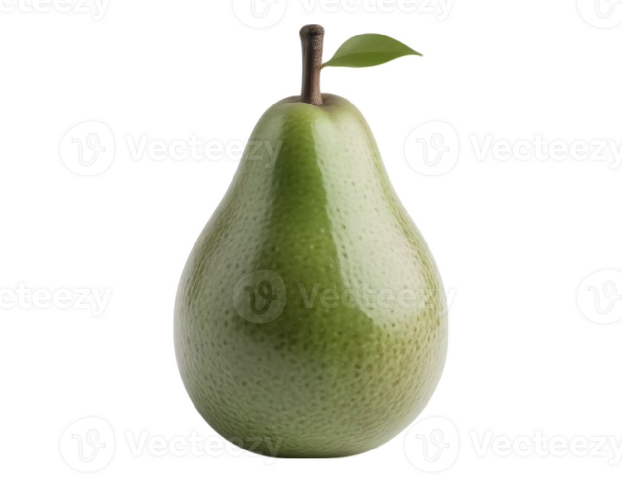 Fresh Green Pear with Stem and Leaf Isolated on Transparent Background png