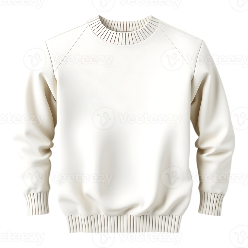 Cream-colored sweatshirt with ribbed cuffs and collar, front view png