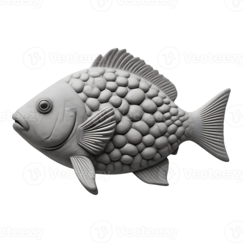 3D Rendered Gray Fish Sculpture with Detailed Scales png