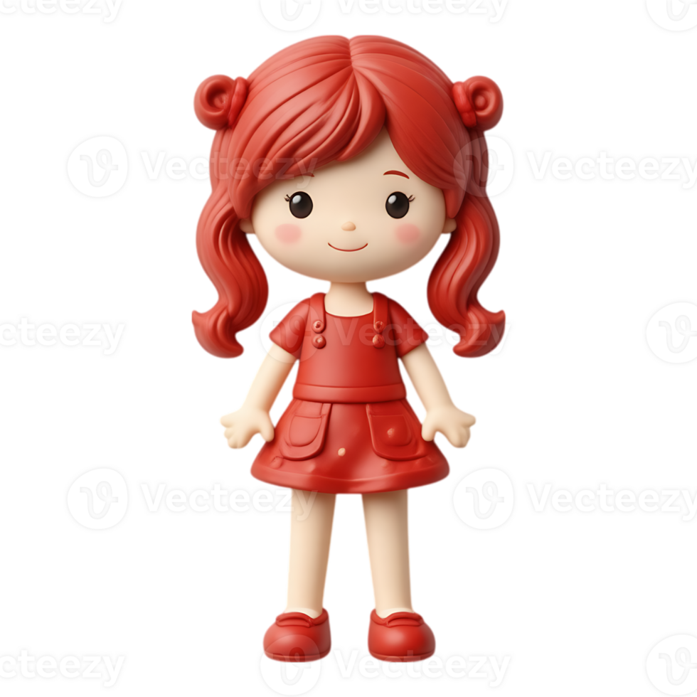 Cute 3D Cartoon Girl with Red Hair and Dress png