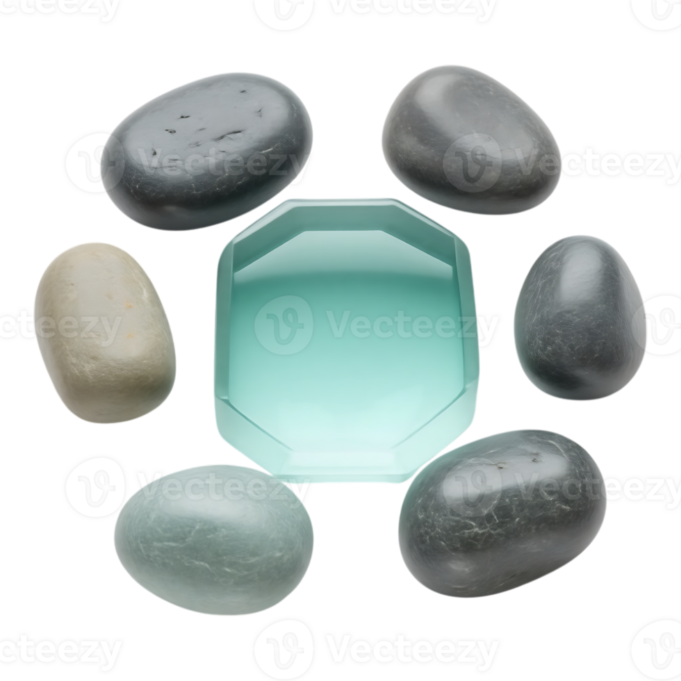 Smooth Stones Surrounding a Transparent Geometric Shape png