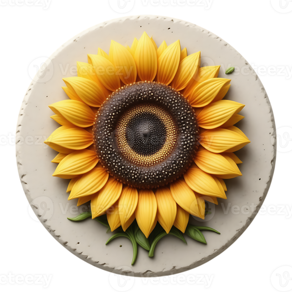 Sunflower on a Stone Plaque 3D Rendering png