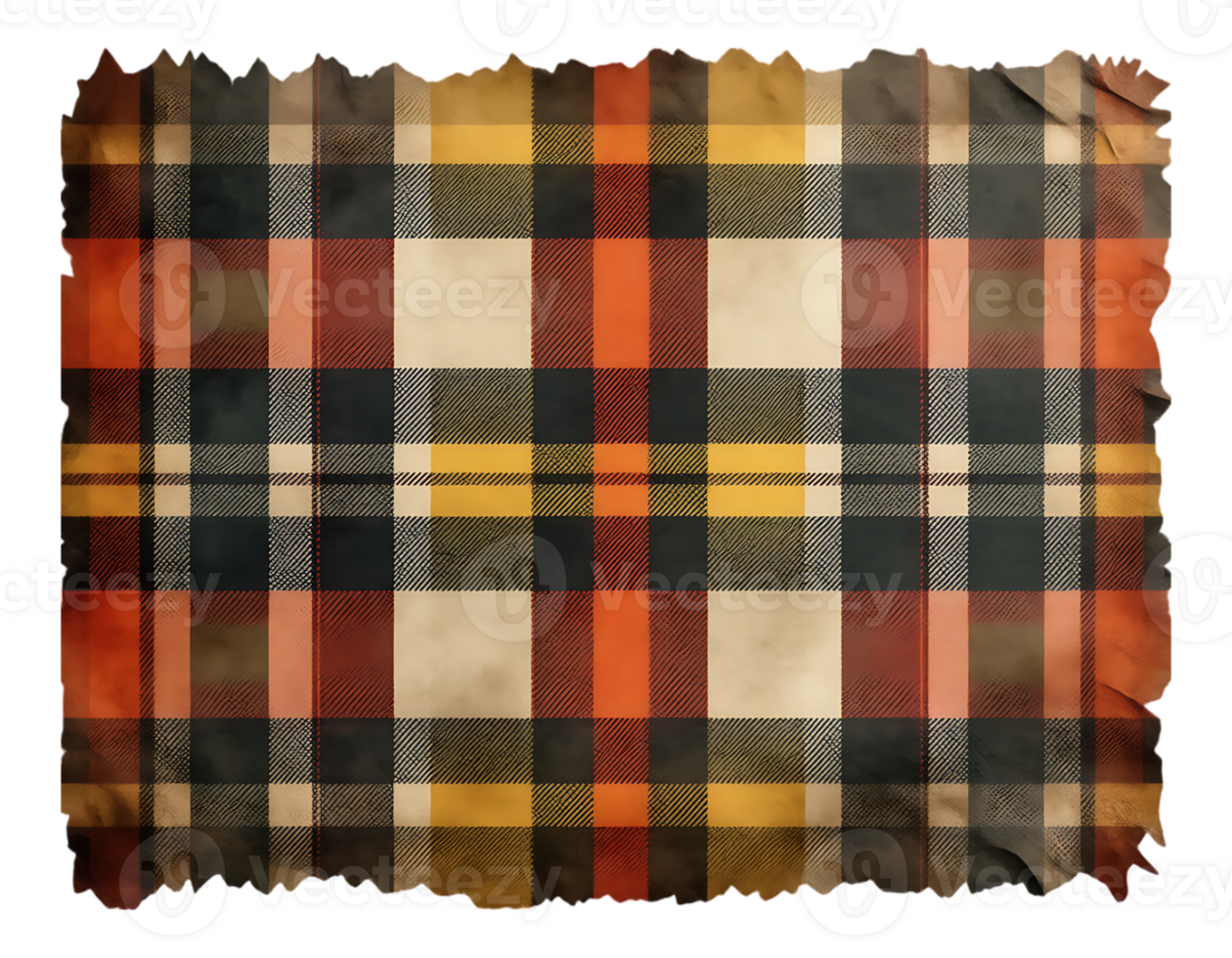Rustic Plaid Fabric with Torn Edges png