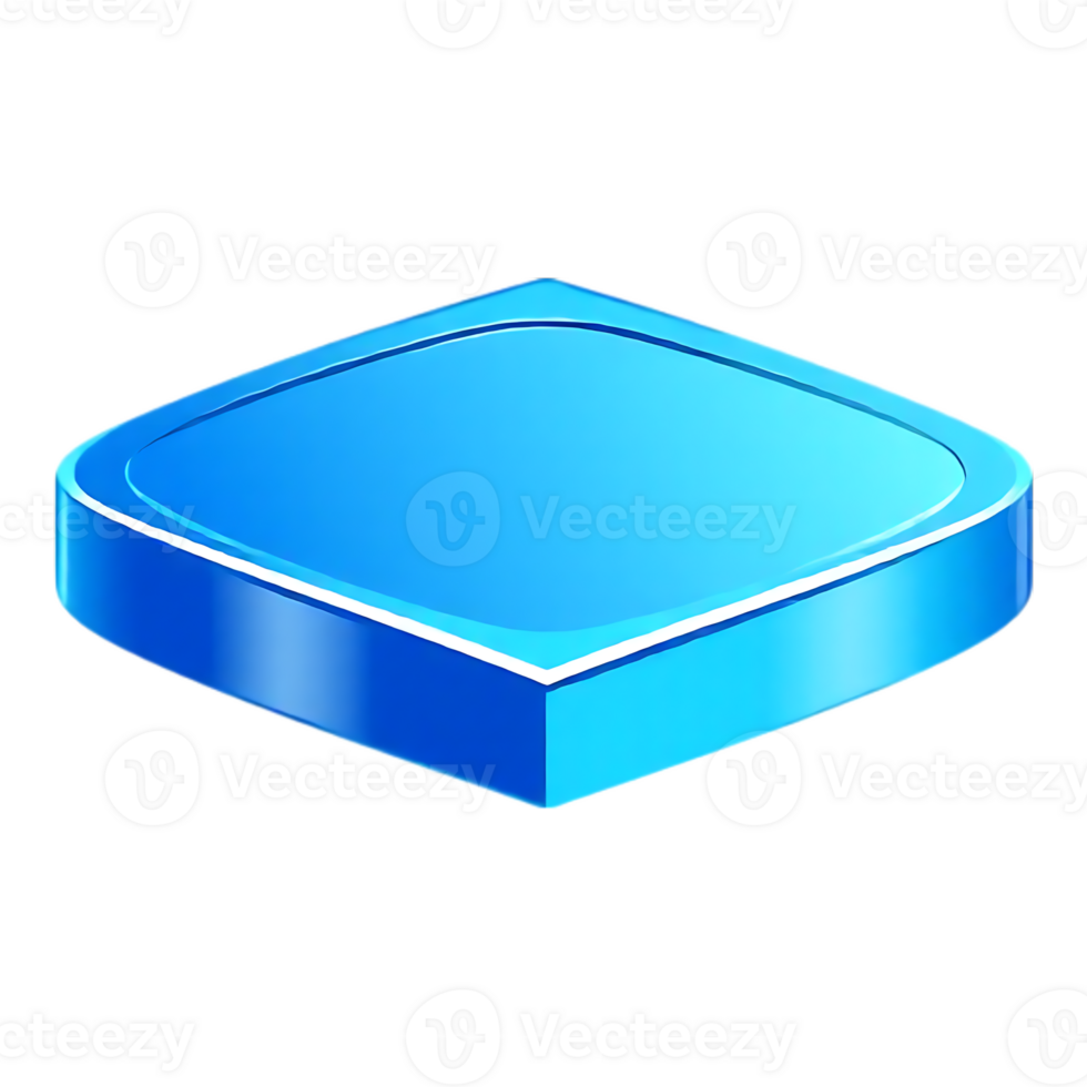 Isometric blue button with rounded corners, glossy effect png