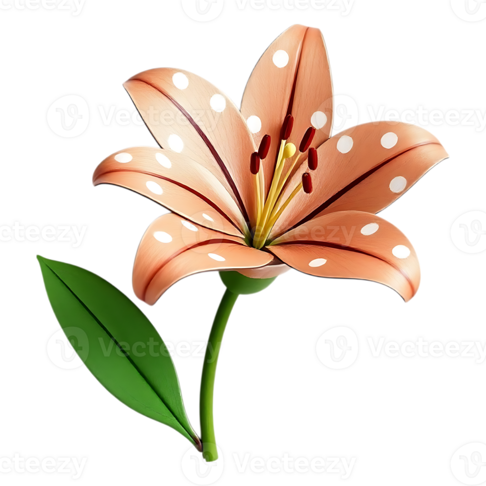 3D Rendered Lily with Polka Dots and Green Leaf png