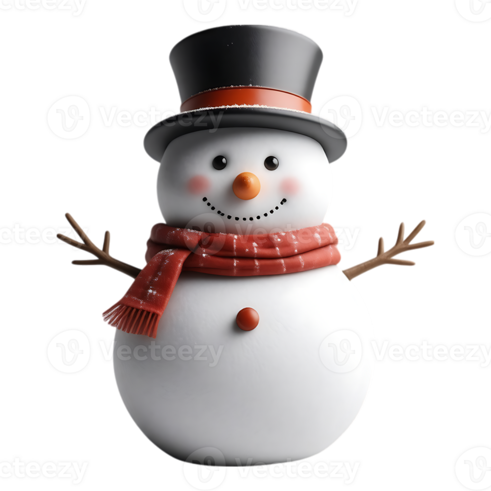 Charming 3D Cartoon Snowman with Top Hat and Scarf png
