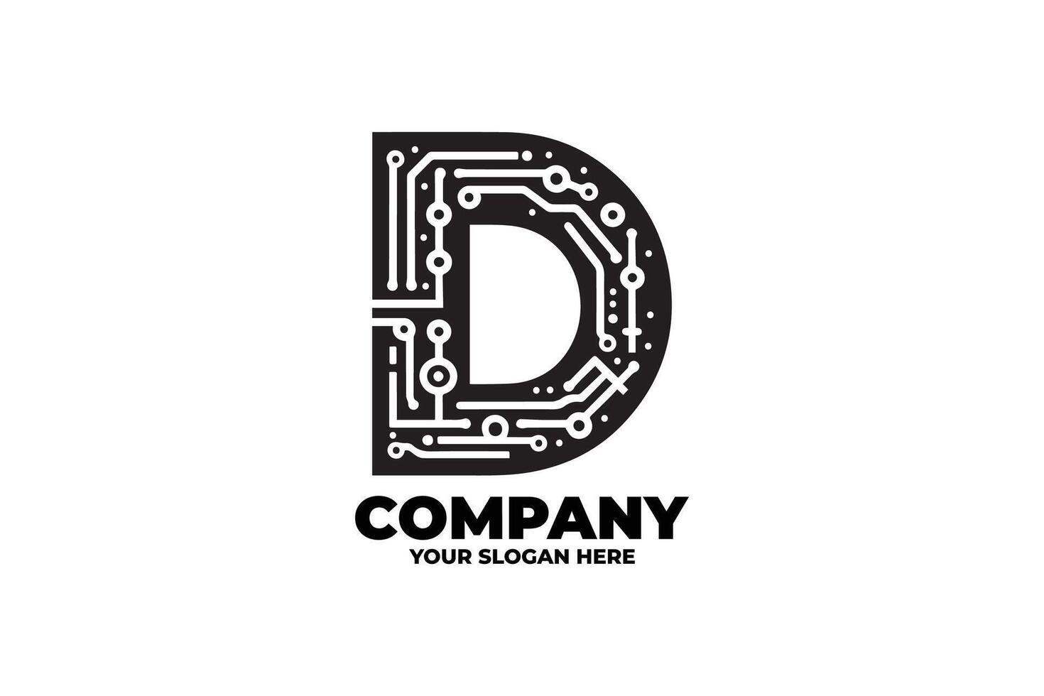 Tech Circuit Monochrome Letter D Logo vector