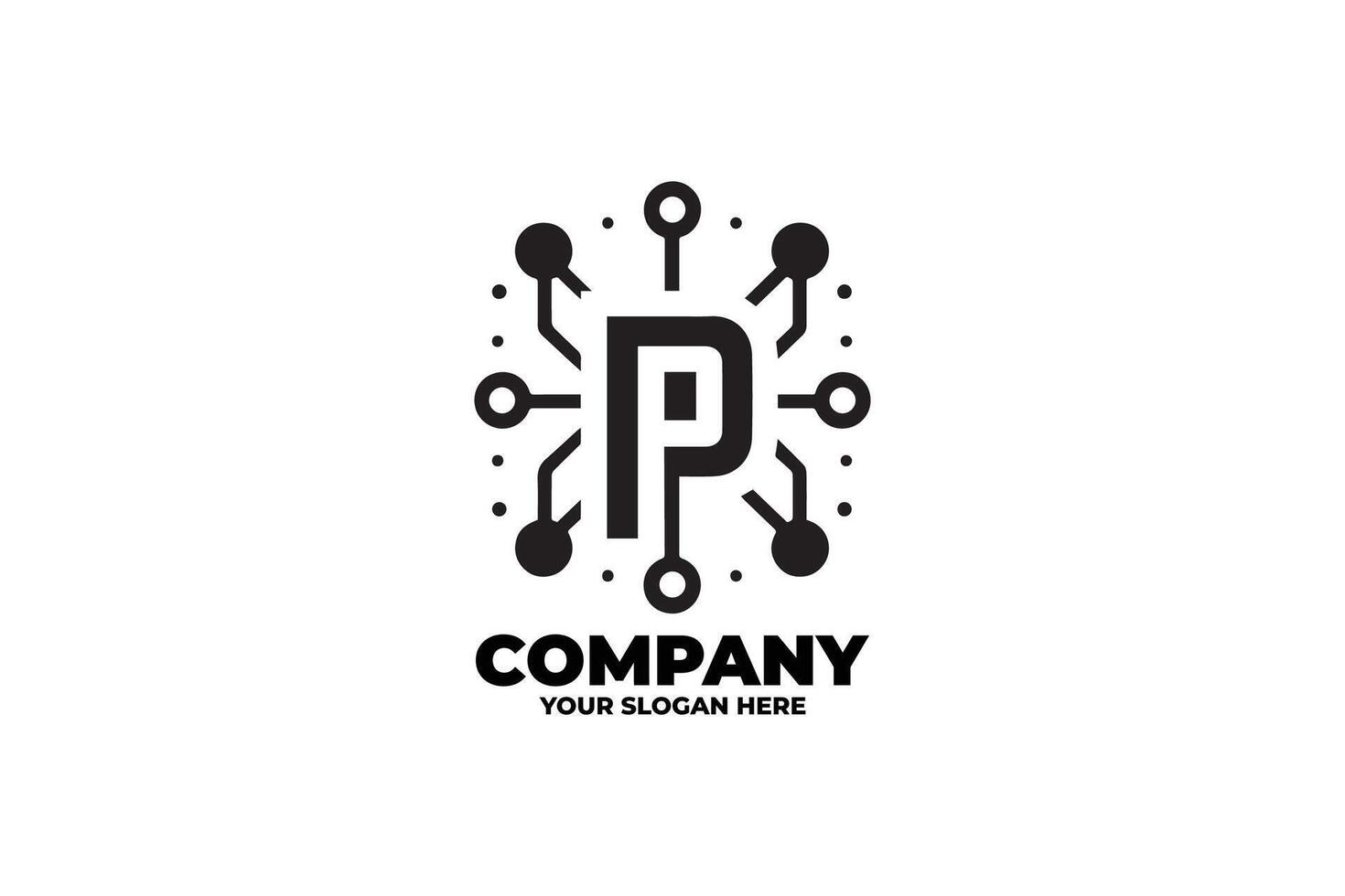 Tech Monogram P Badge Logo Design vector