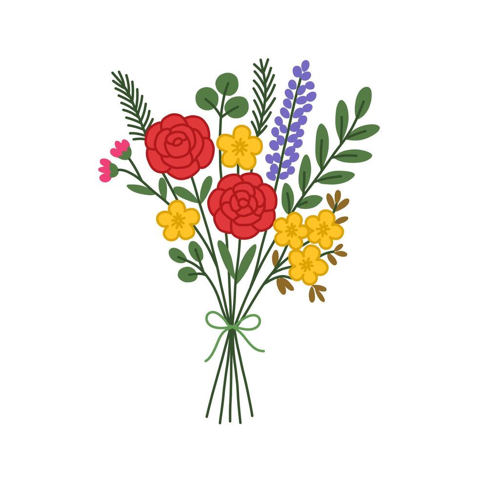 Flat Style Detailed Floral Bouquet Arrangement for Greeting Card and Decoration vector