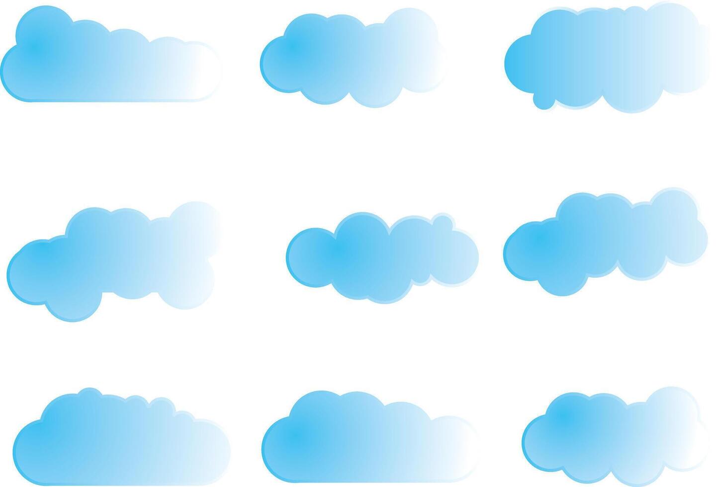 Flat Gradient Colorful Clouds Shape Design. White cloud front of Blue sky. Cloud set for cartoon, background, social post etc. vector
