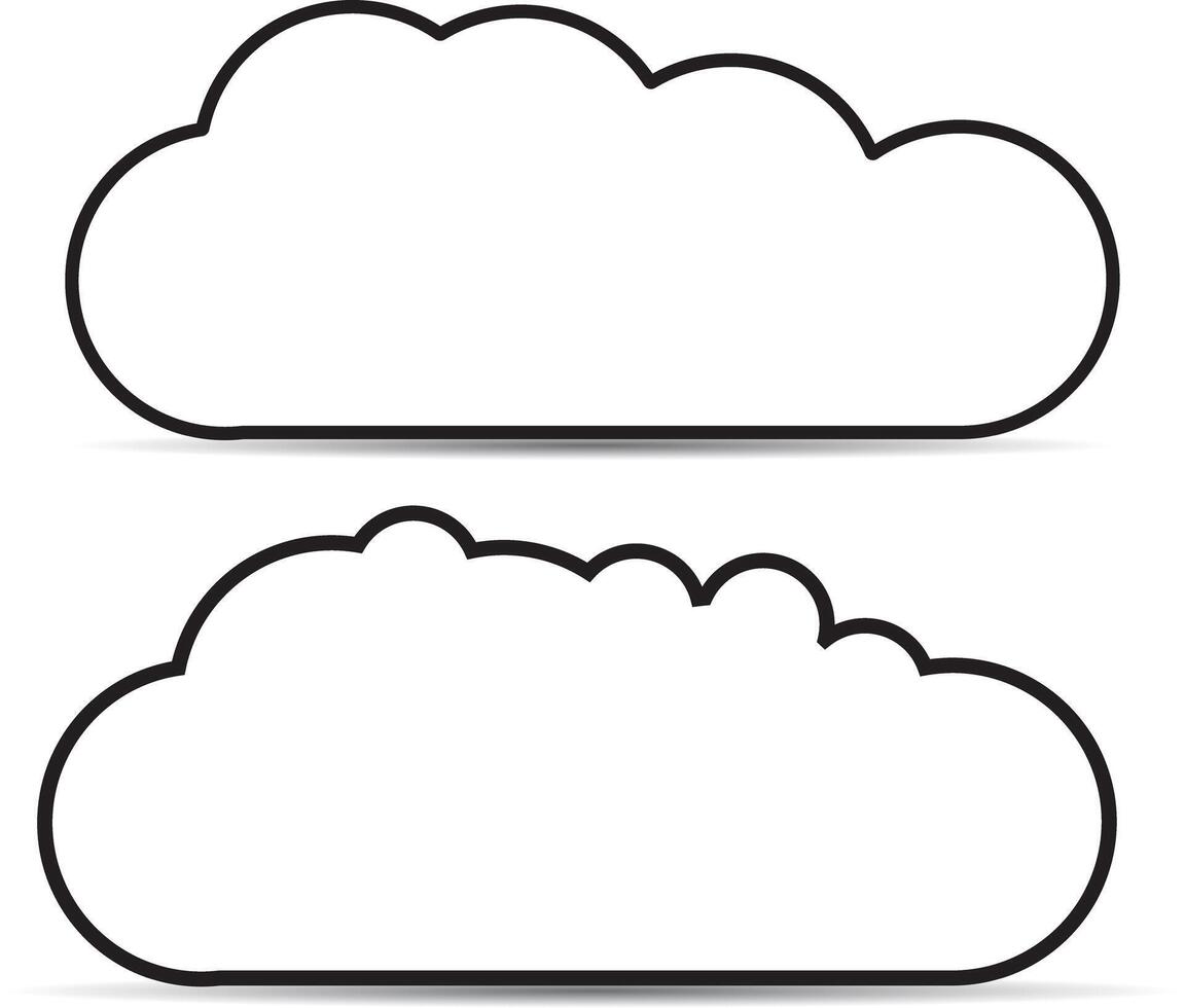 Outlined Flat Clouds design. white clouds dark outlined design with shadow. vector