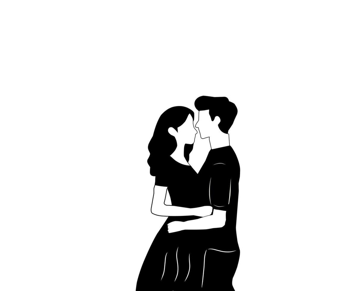 Silhouette of romantic couple hugging. black and white illustration of man and woman in love, perfect for dating, Valentine Day, relationship, or romantic concepts vector