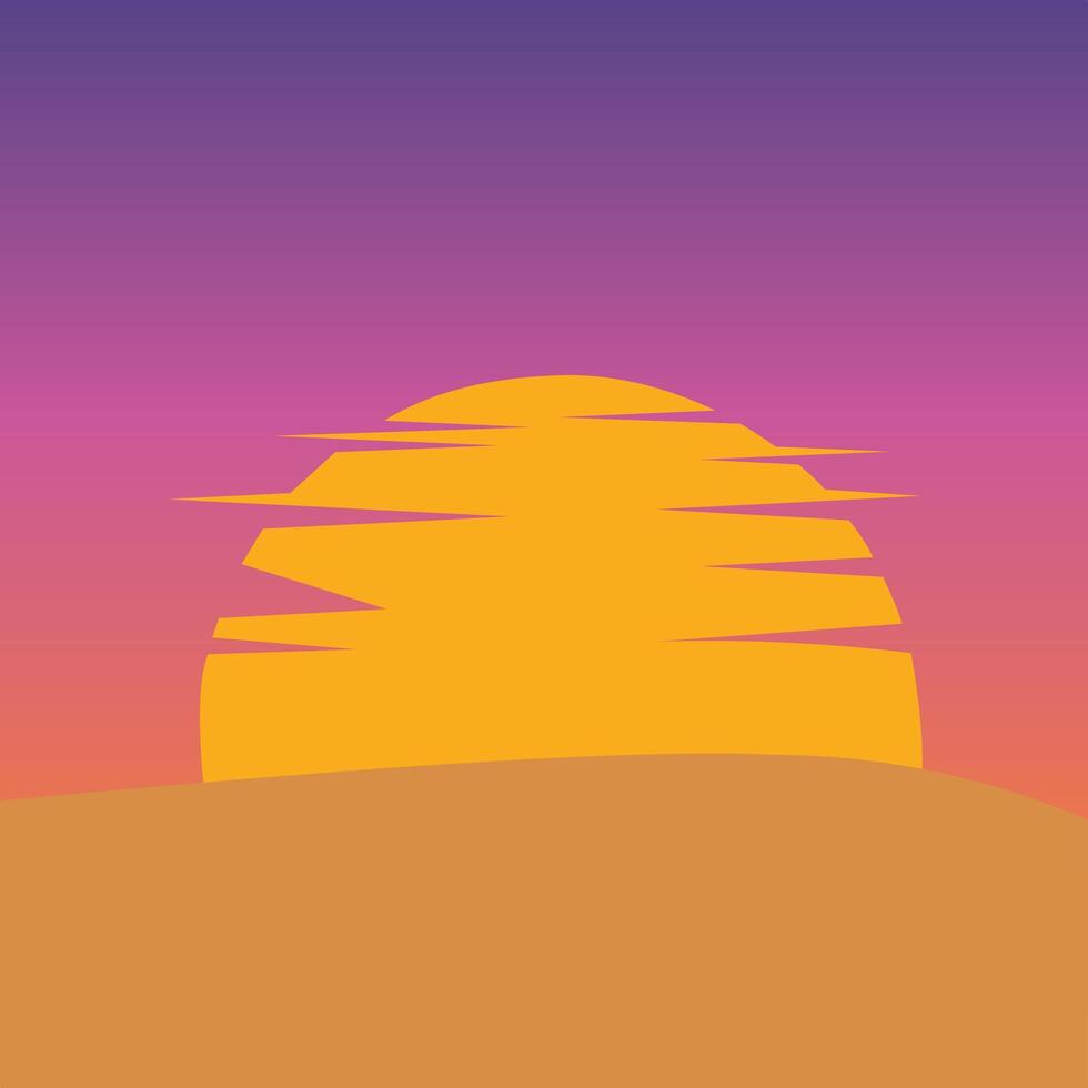 Stylized illustration of a sunset or sunrise over hills with a gradient sky. Great for backgrounds, nature scenes, landscape art, posters, or relaxing visual vector
