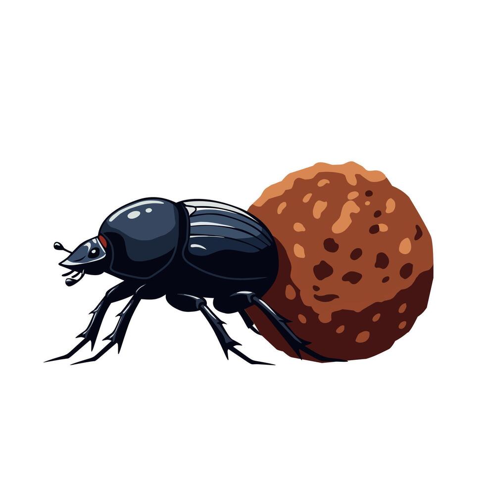 illustration of a dung beetle pushing a ball of dung. Perfect for biology, insect education, and environmental or ecosystem-related content vector