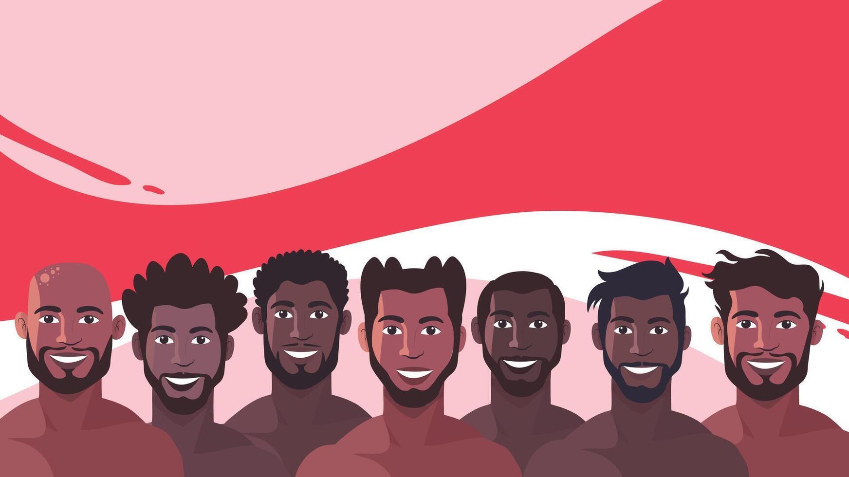 Group of shirtless handsome men standing together celebrating Indonesia Independence Day proudly vector