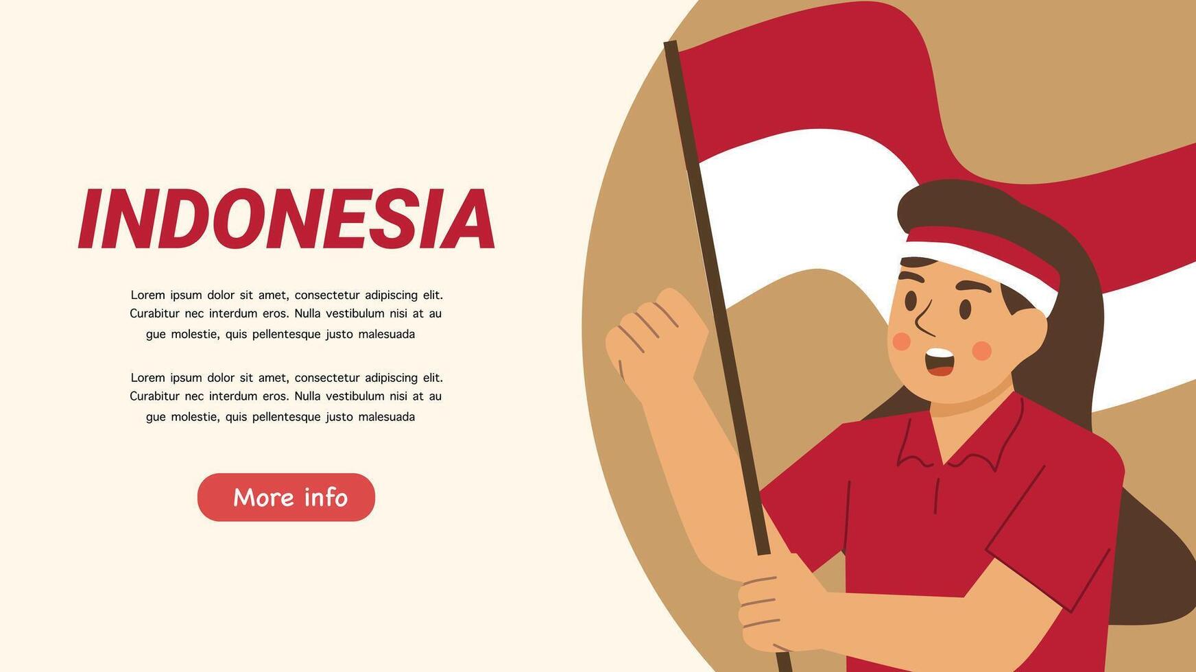 Young boy wearing headband and holding Indonesian flag for Independence Day greeting poster vector