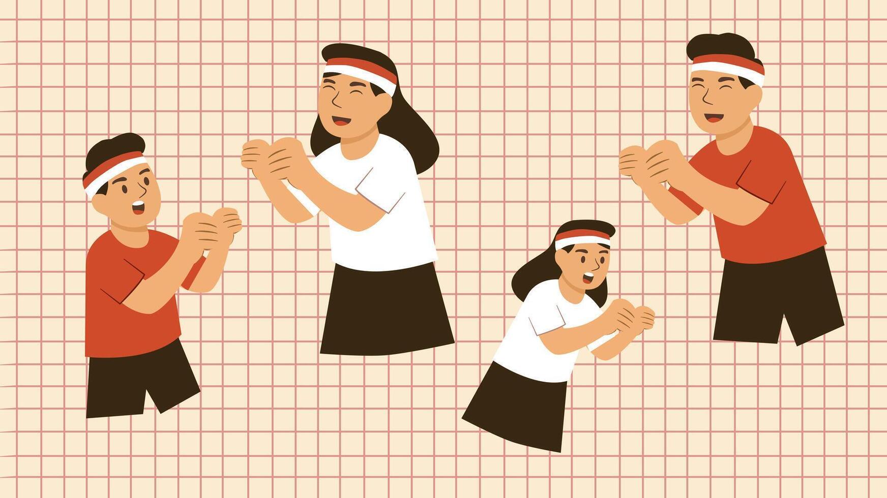 Family and kids happily play makan kerupuk game during Independence Day event celebration vector