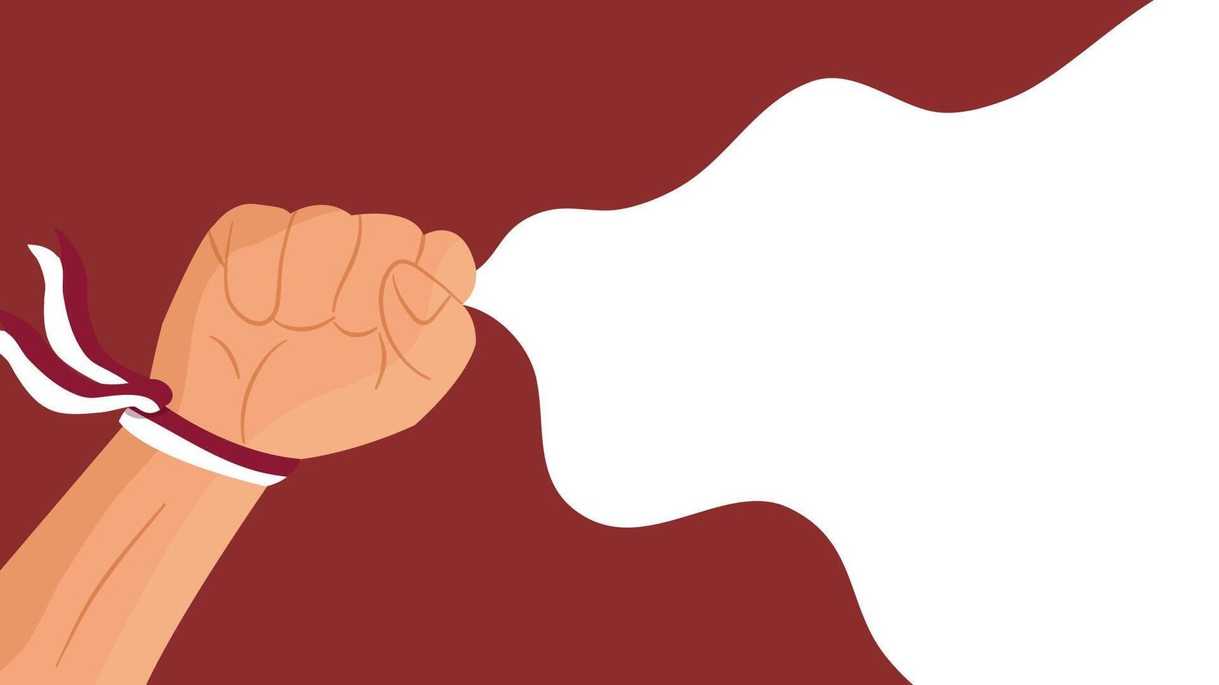 Raised strong fist with ribbon waving for Indonesia Independence celebration vector