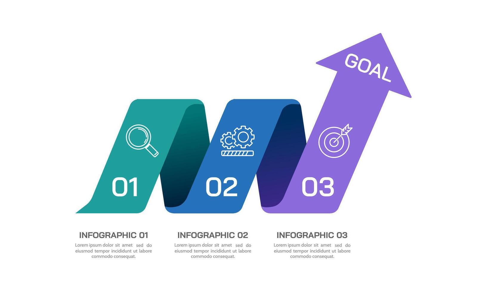 Infographic 3 steps or process to success. Business presentation growth arrow template. vector