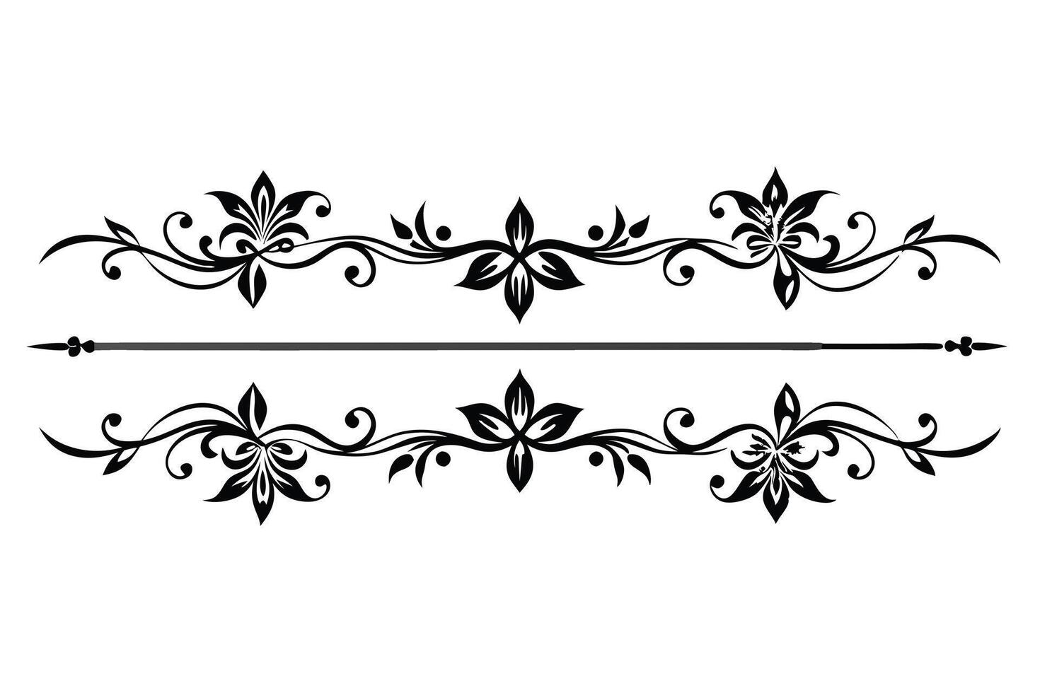 Elegant Black Floral Swirls Divider Ornate Decorative Design for Wedding Invitations, Cards, and Elegant Stationery vector