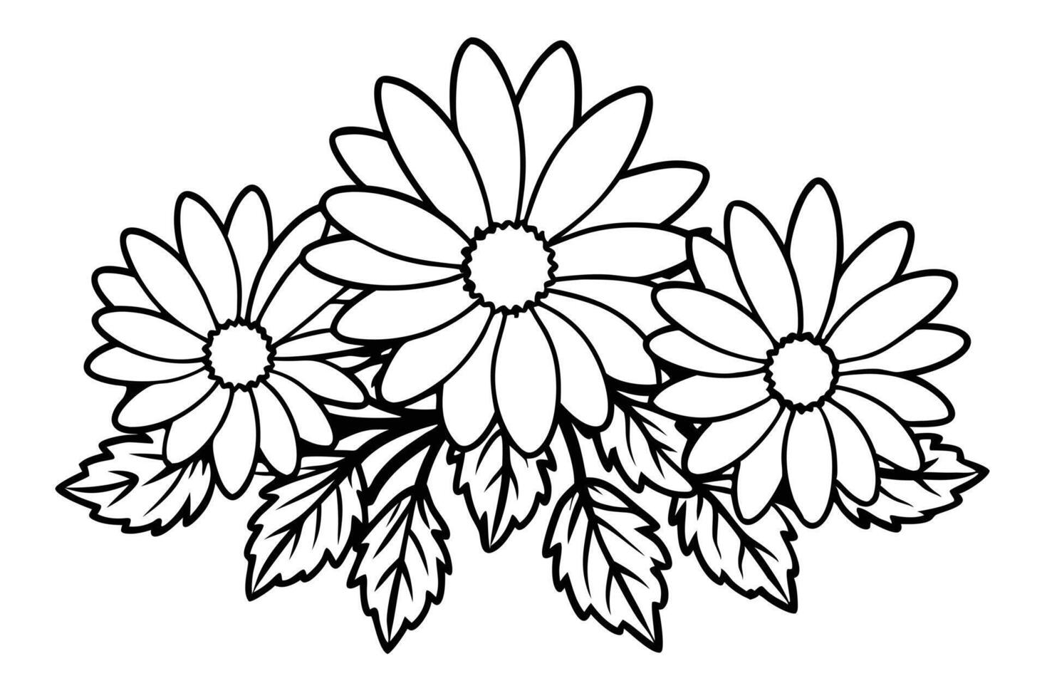 Elegant Black and White Daisies Flourish in a Serene Floral Arrangement, Perfect for Coloring Pages and Design Inspiration vector