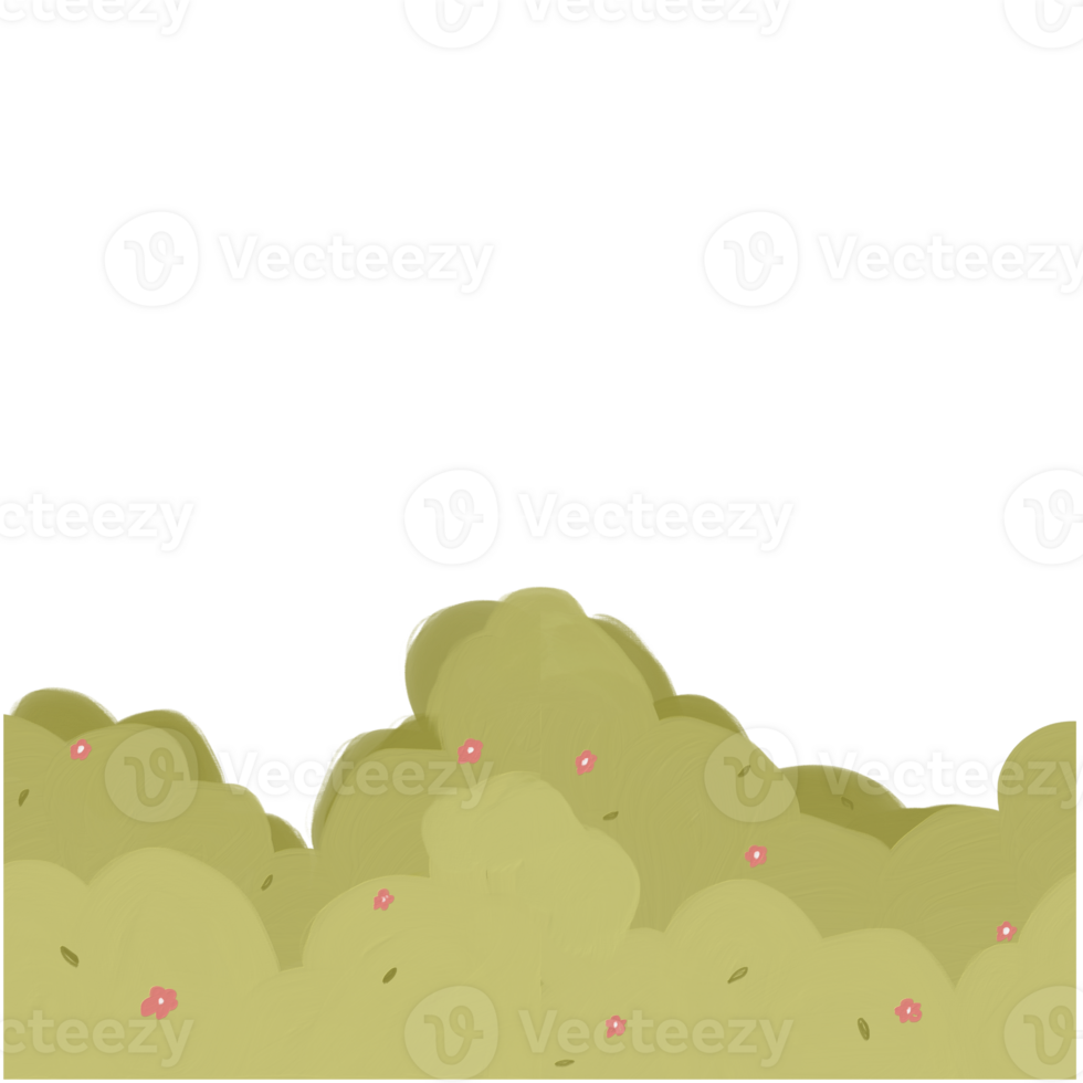 Cute cartoon bush with small pink flowers isolated on transparent background. Illustration perfect for game assets, nature scenes, kids design, and animation projects. png