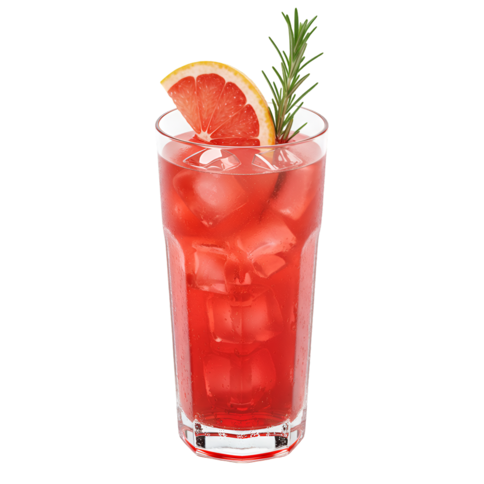 Red strawberry cocktail drink with ice cubes and mint garnish png