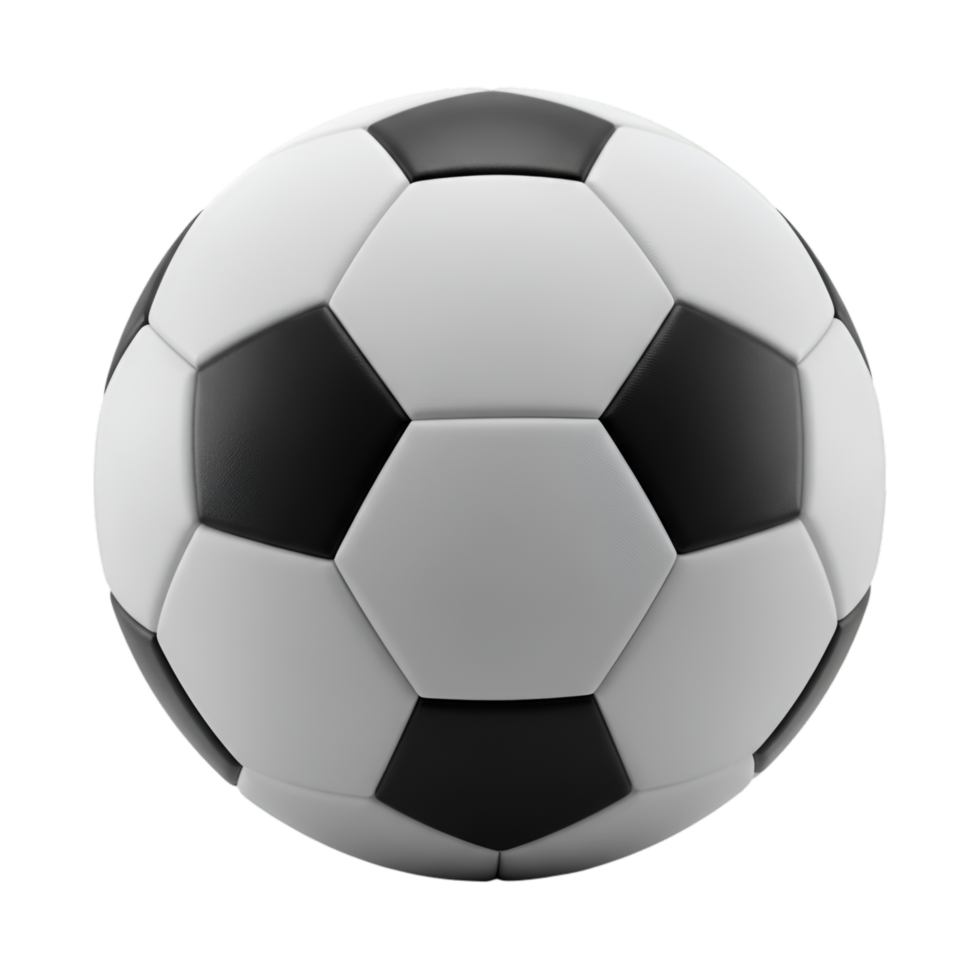 Black and white soccer ball with traditional pentagon hexagon pattern png