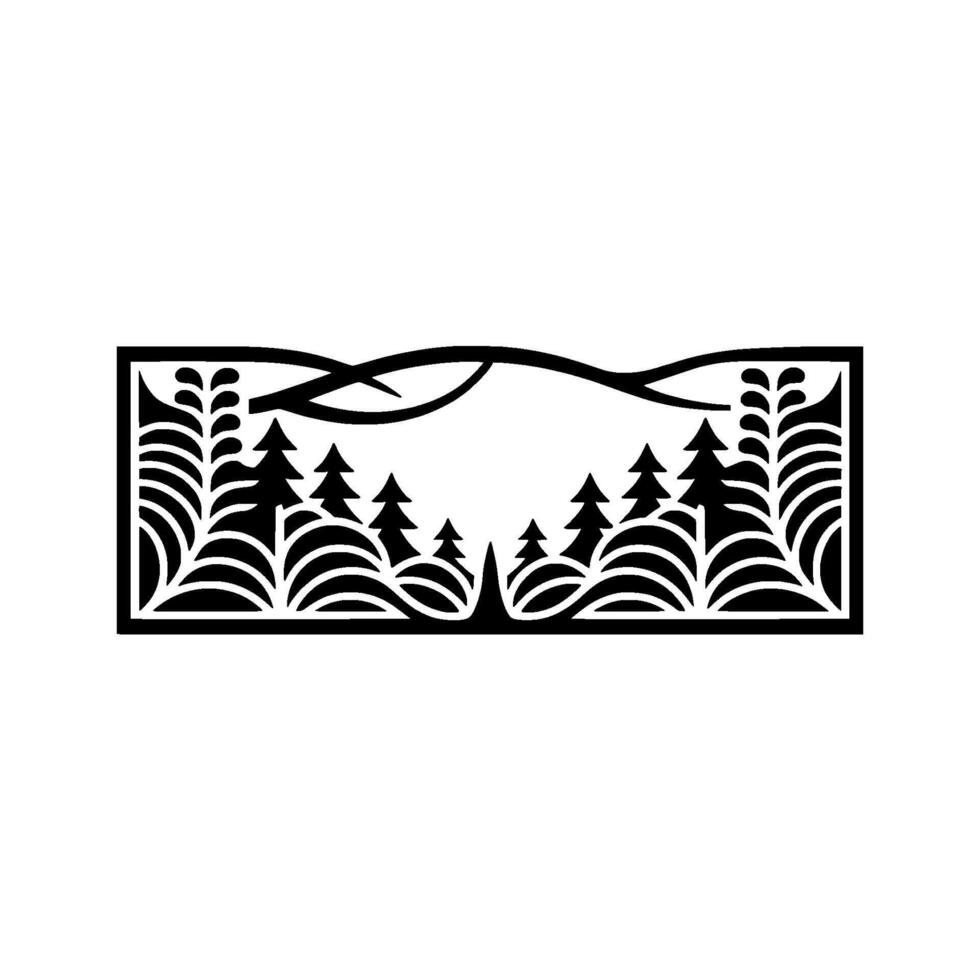 Stylized Mountain Silhouette with Forest Border Minimalist Landscape vector
