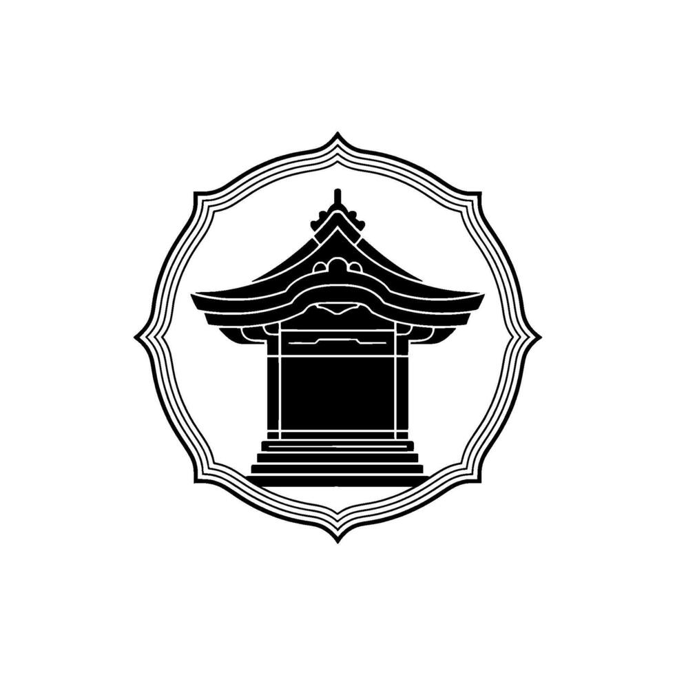 Japanese Pavilion Silhouette, Minimalist Emblem vector