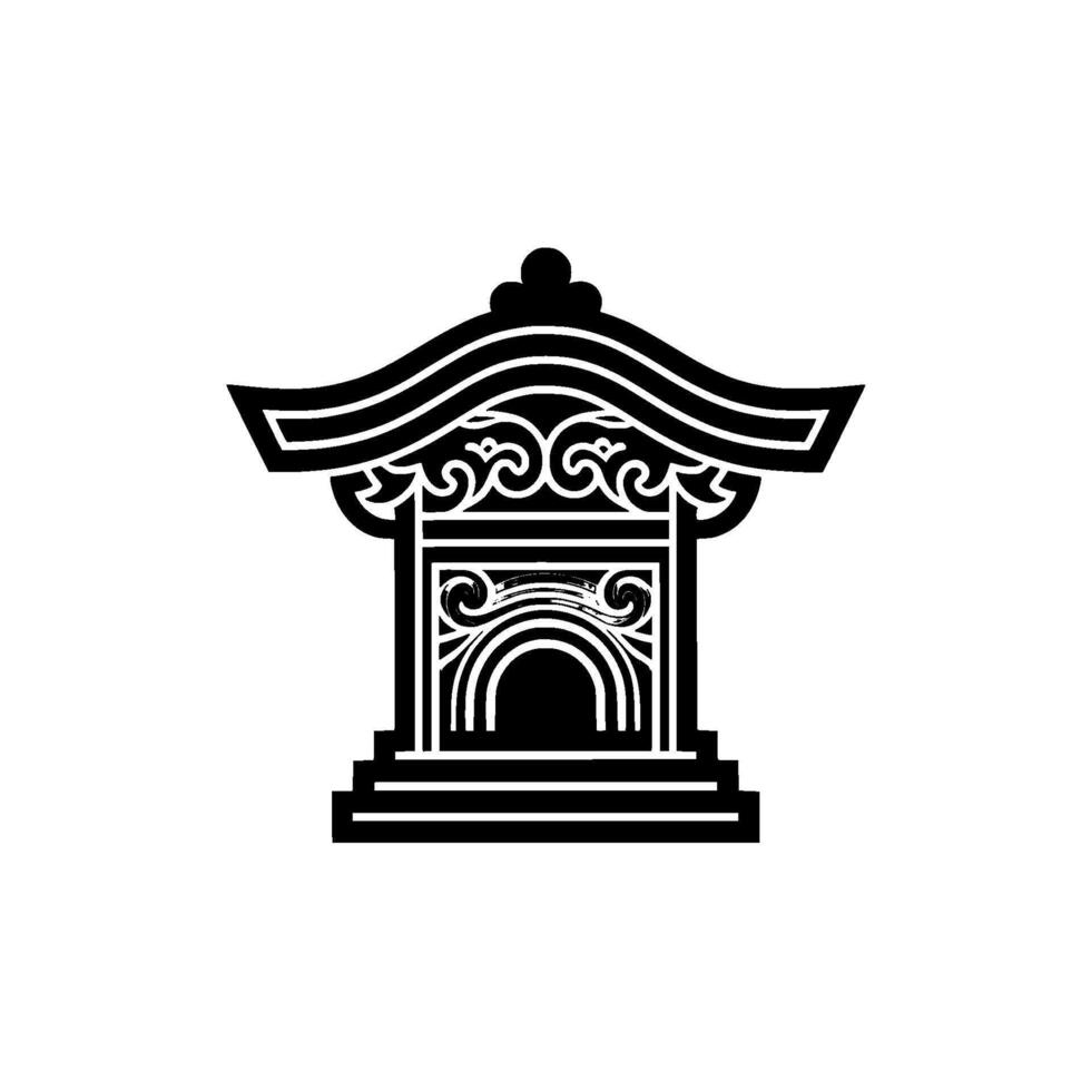 Stylized Asian Pagoda Emblem, Minimalist vector