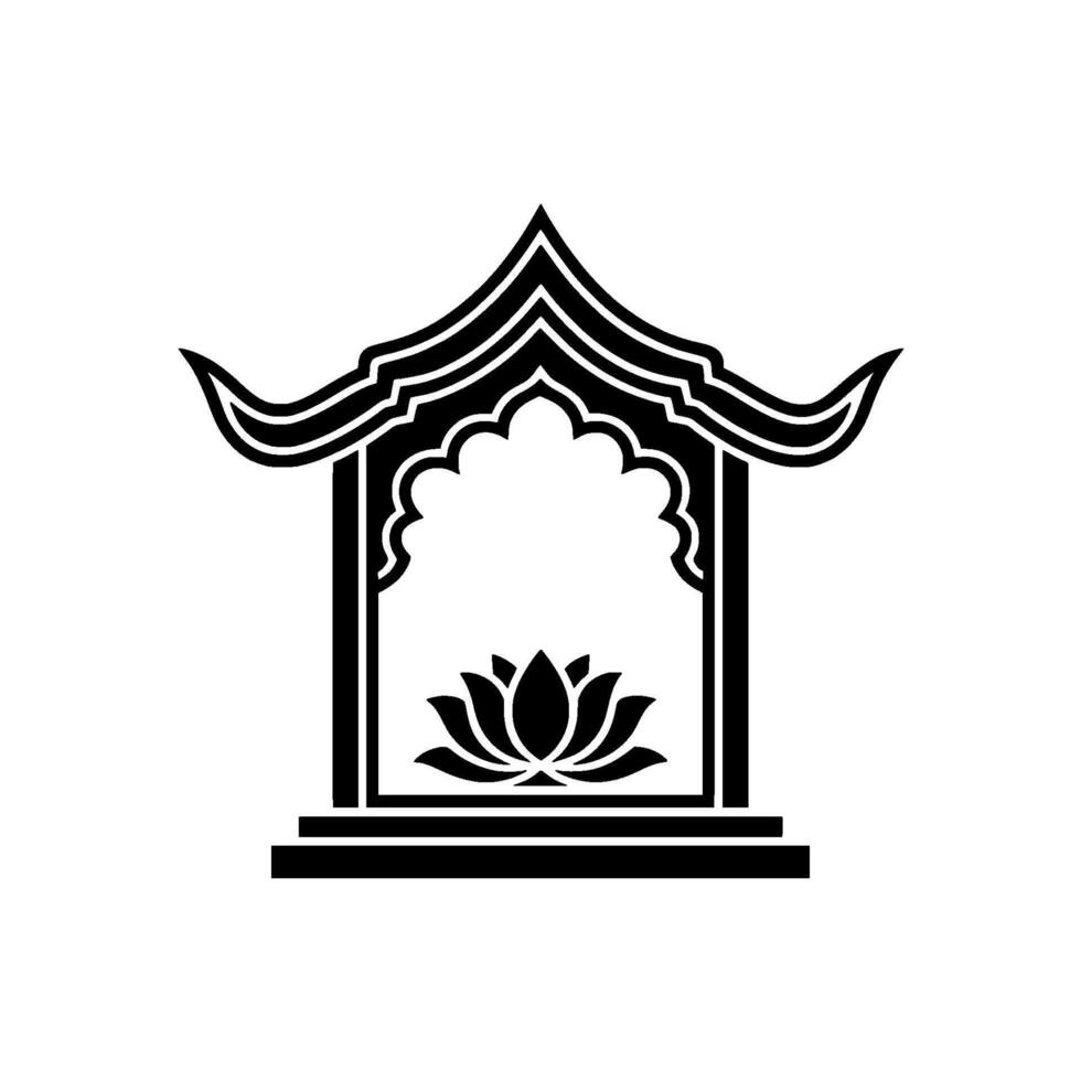 Serene Asian Pavilion with Lotus Blossom Emblem vector