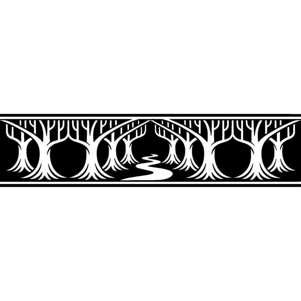 Stylized Forest Border, Black and White, Serene, Decorative, Minimalist vector