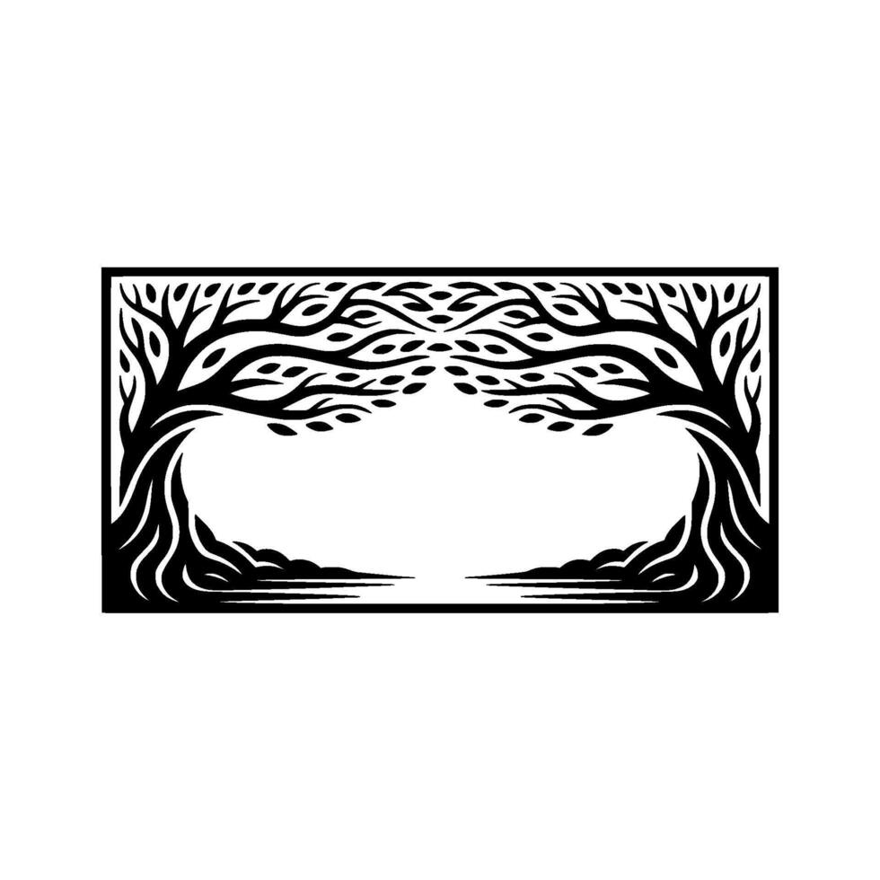 Intricate Tree Frame, Serene Landscape, Symbolic Border vector