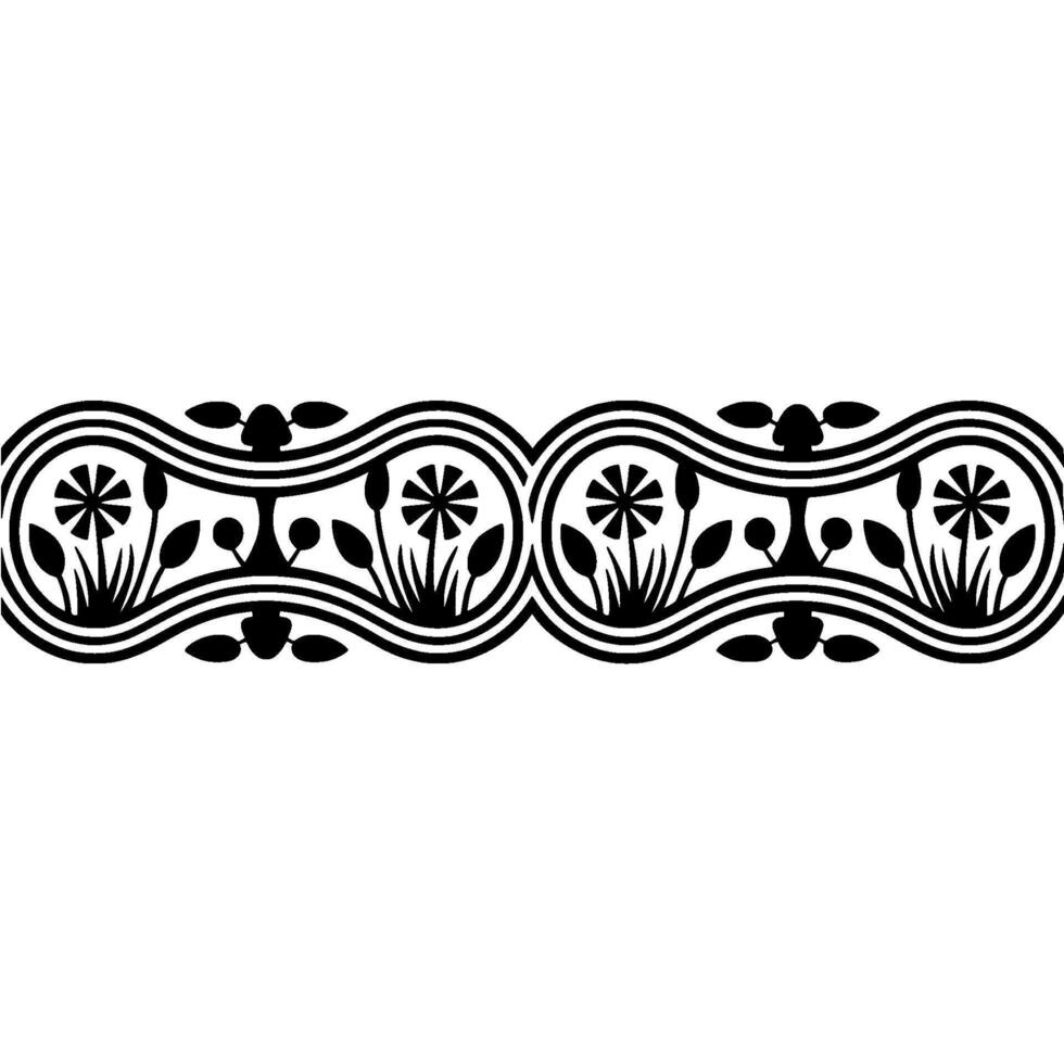 Stylized Floral Border, Vintage Element - Lineart - Decorative vector