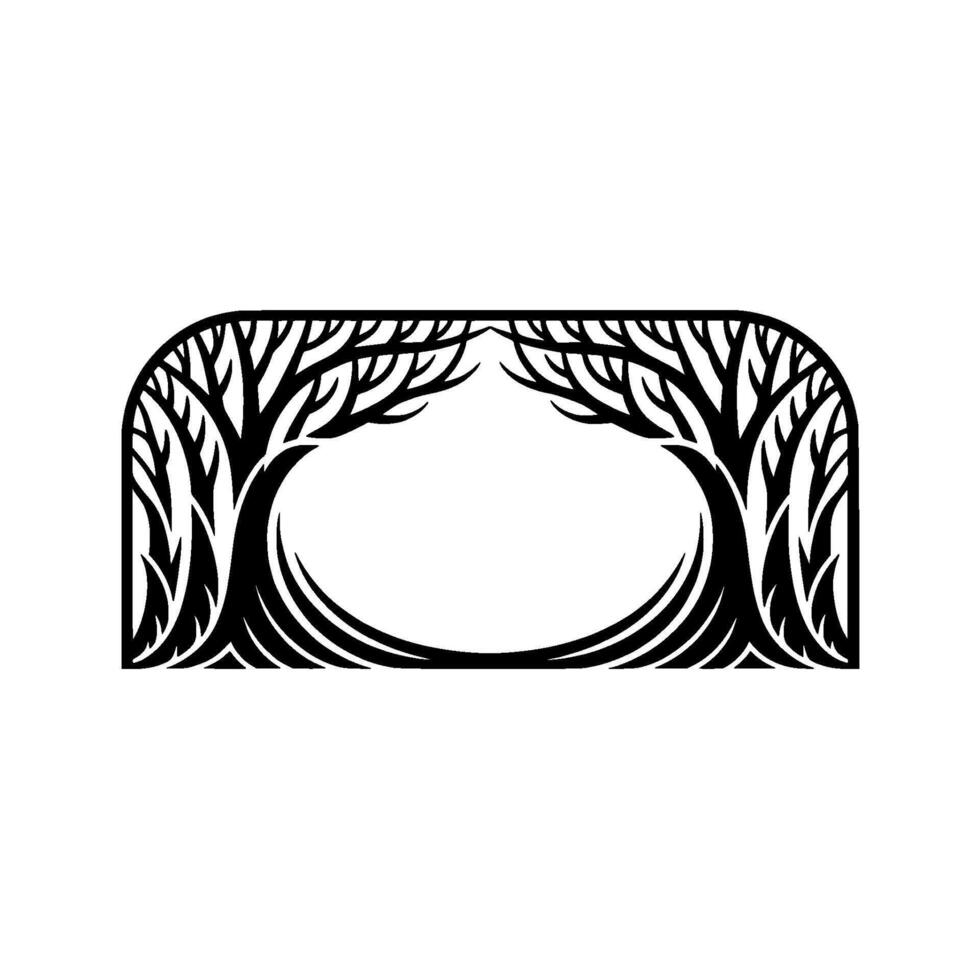 Intricate Tree Portal, Symbolic Gateway, Black White vector