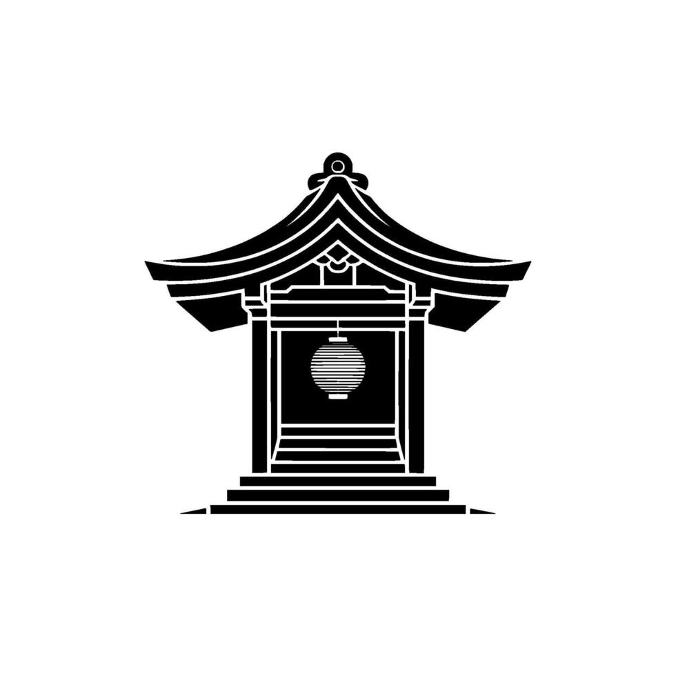 Minimalist Japanese Pavilion Silhouette, Serene Reflection, Architecture vector