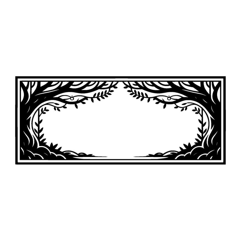 Stylized Forest Frame, Ethereal Woodland Border vector