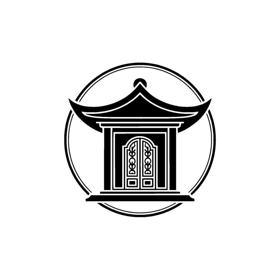 Elegant Asian Pavilion Emblem, Minimalist vector