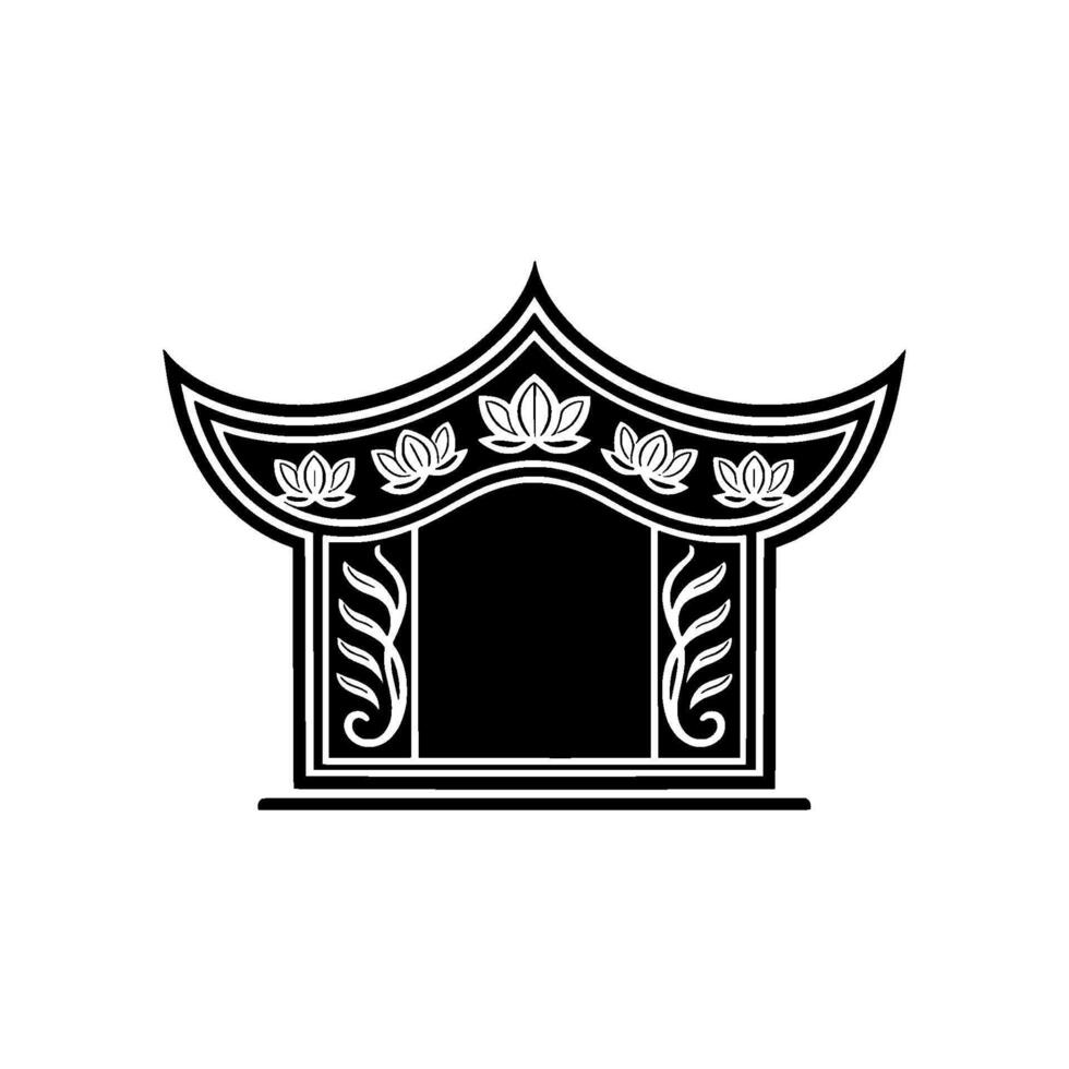 Elegant Asian Pavilion Silhouette, Minimalist, Traditional vector