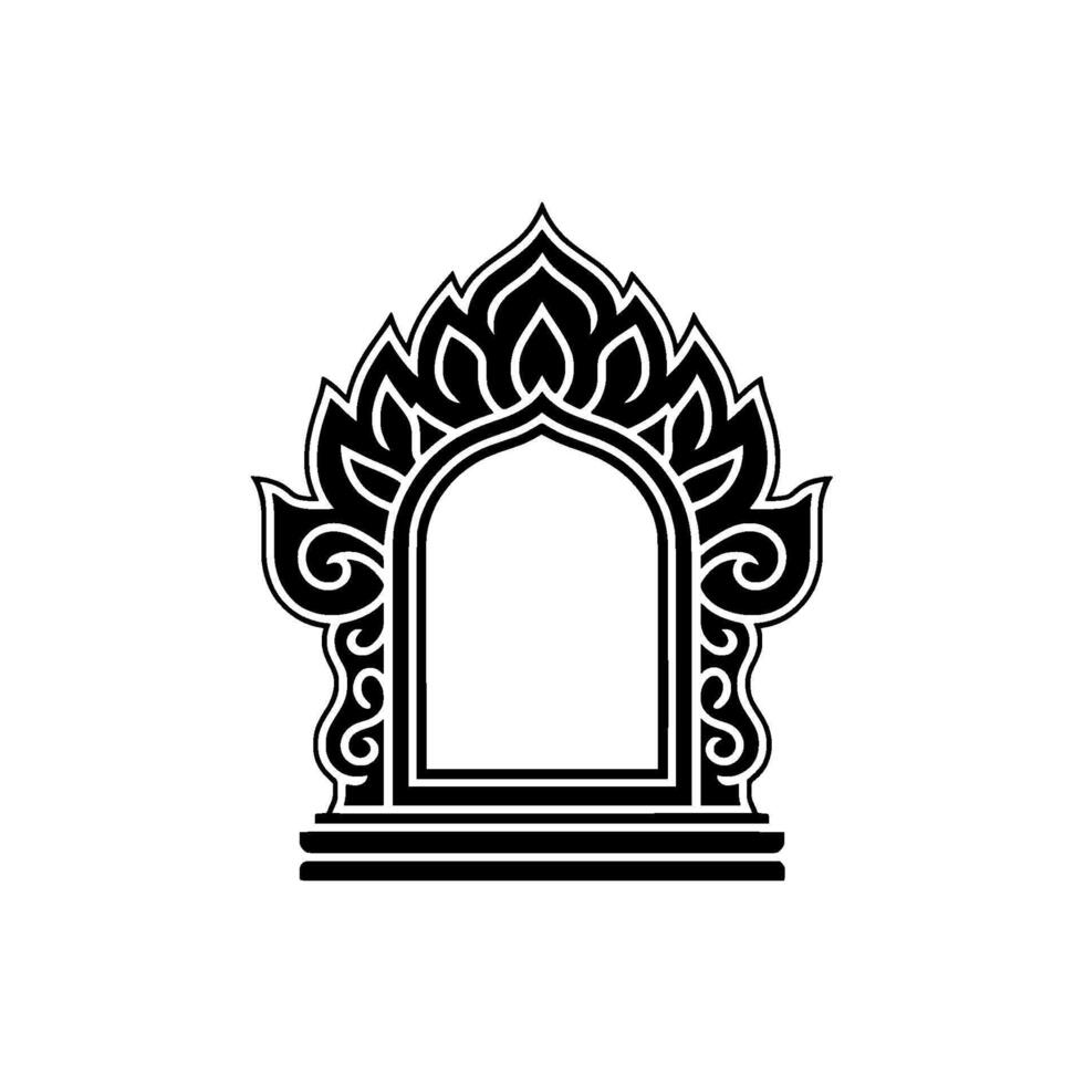 Intricate Thai Window Silhouette, Elegant vector