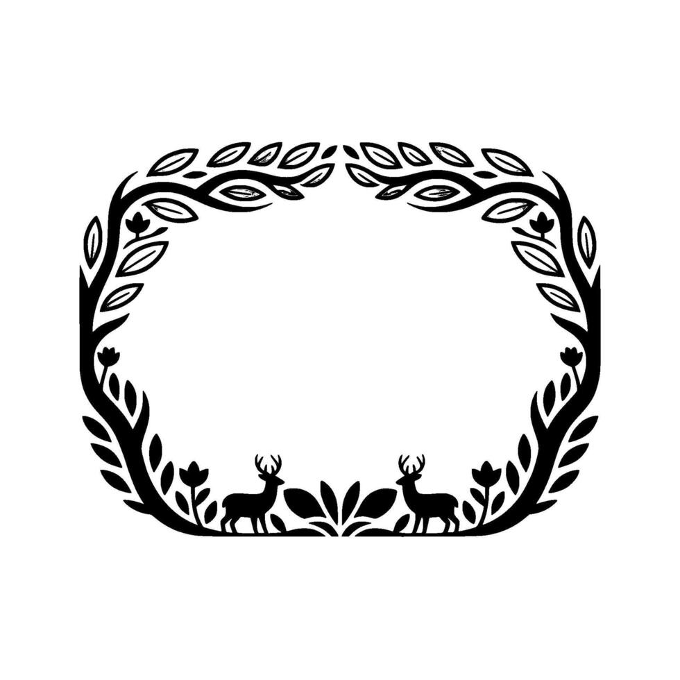 Rustic Deer Wreath Border, Woodland Elegance vector