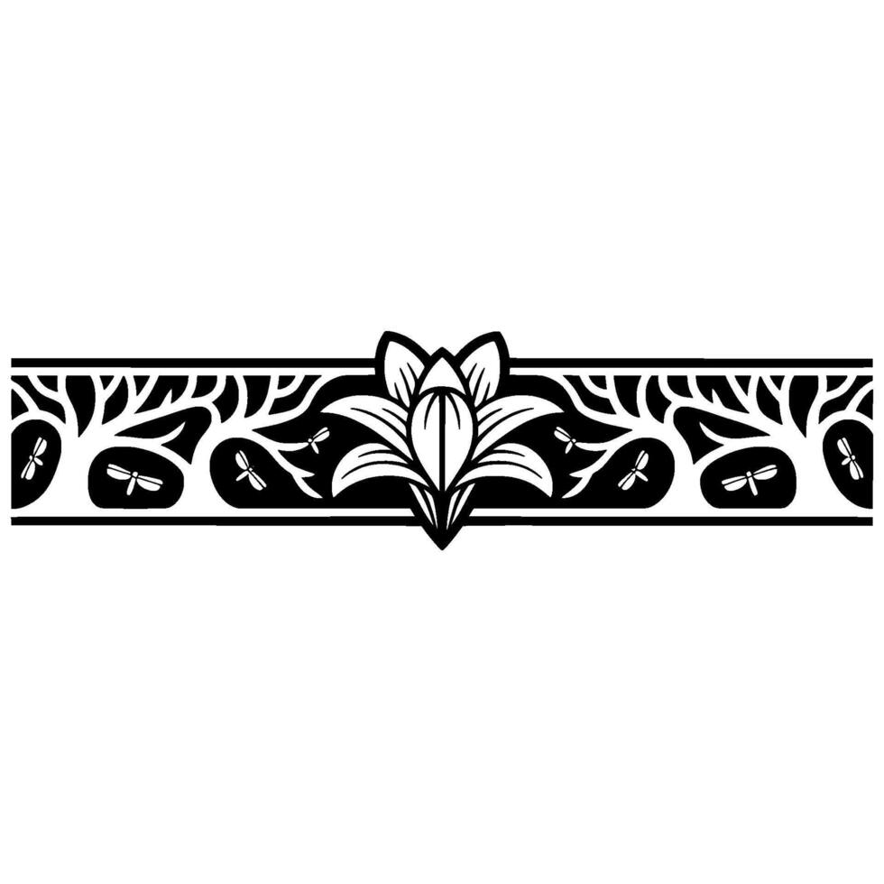 Art Nouveau Floral Border, Dragonfly Motif vector