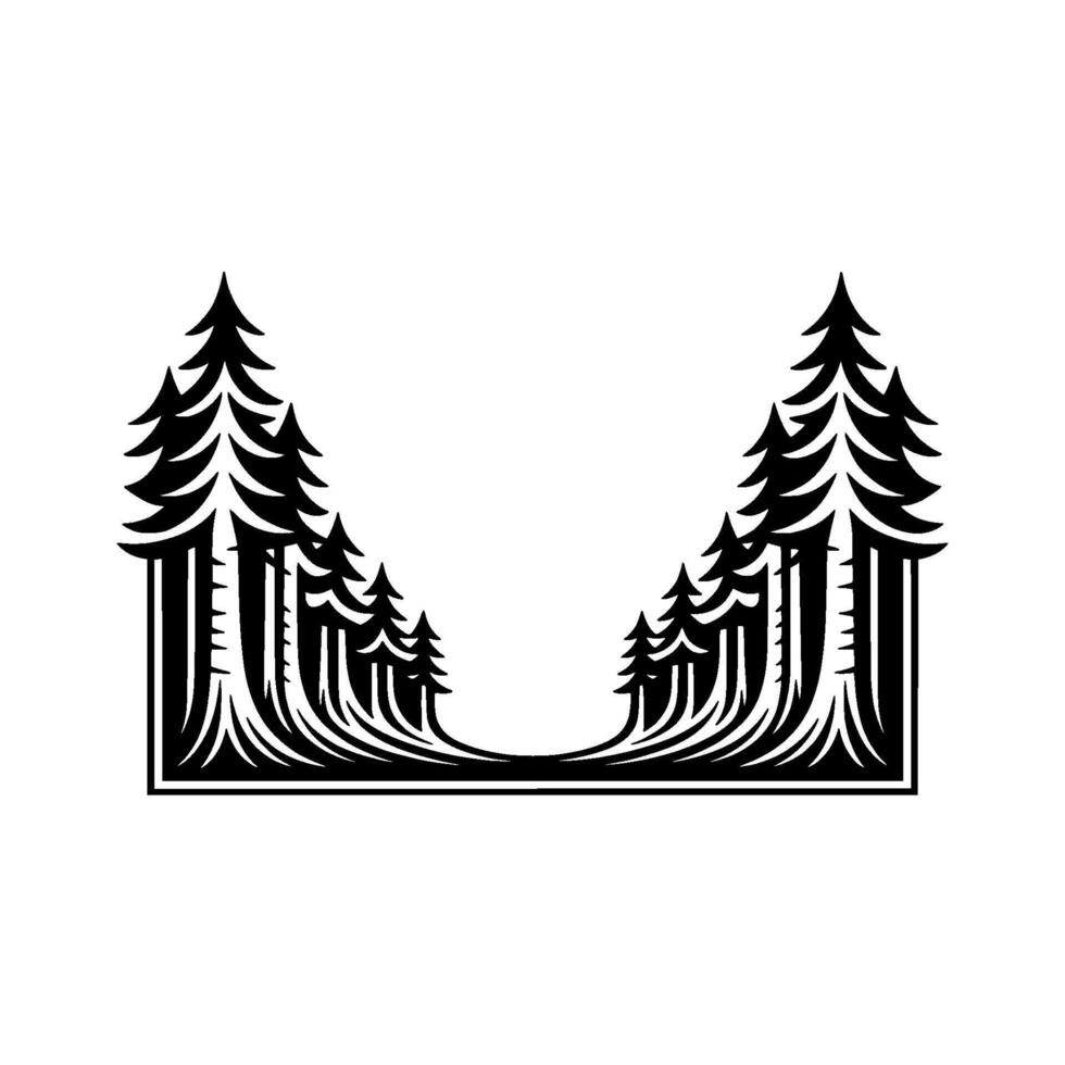 Minimalist Forest Silhouette, Tranquil Landscape Emblem, Geometric vector
