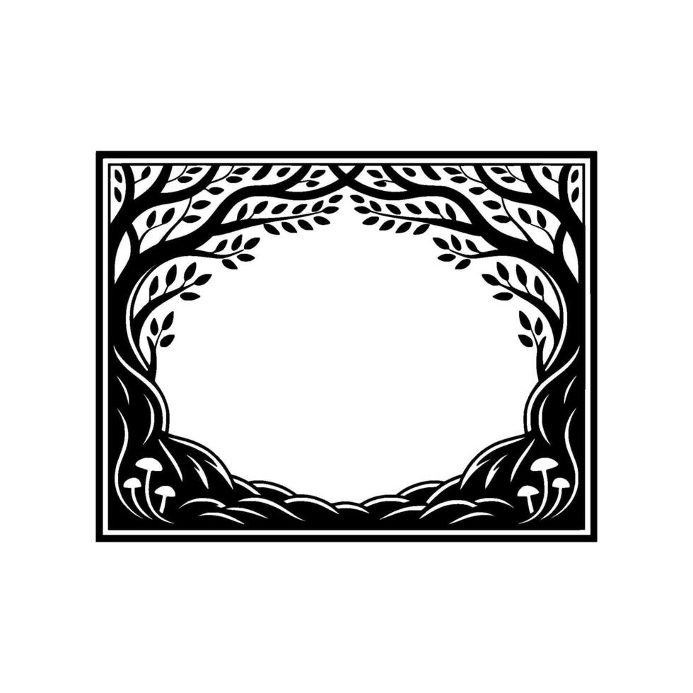 Intricate Forest Frame, Stylized Woodland Illustration vector