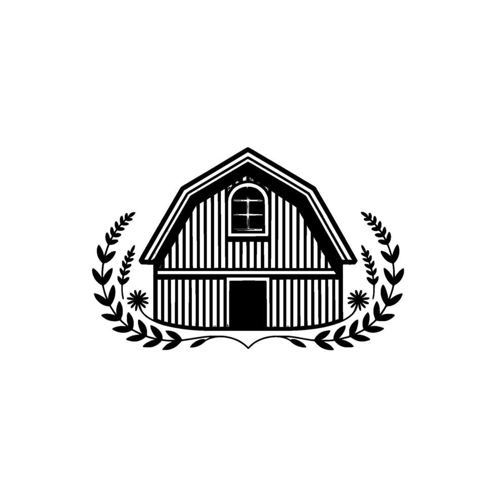 Rustic Barn Emblem, Vintage Farmhouse Illustration, Agricultural vector
