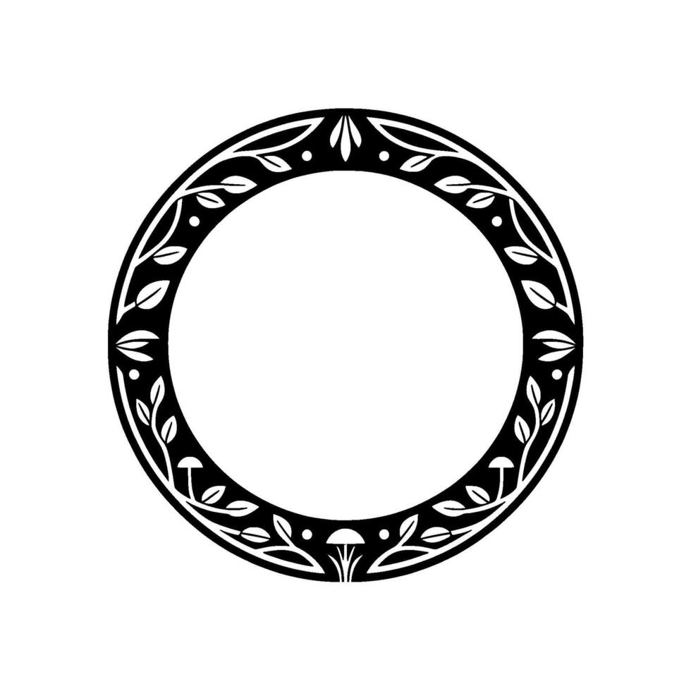 Elegant Botanical Circle Frame, Vintage Style, Mushroom vector