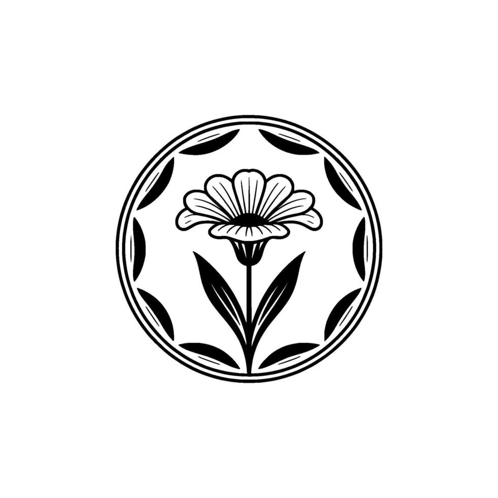 Elegant Floral Emblem, Minimalist - Flower vector