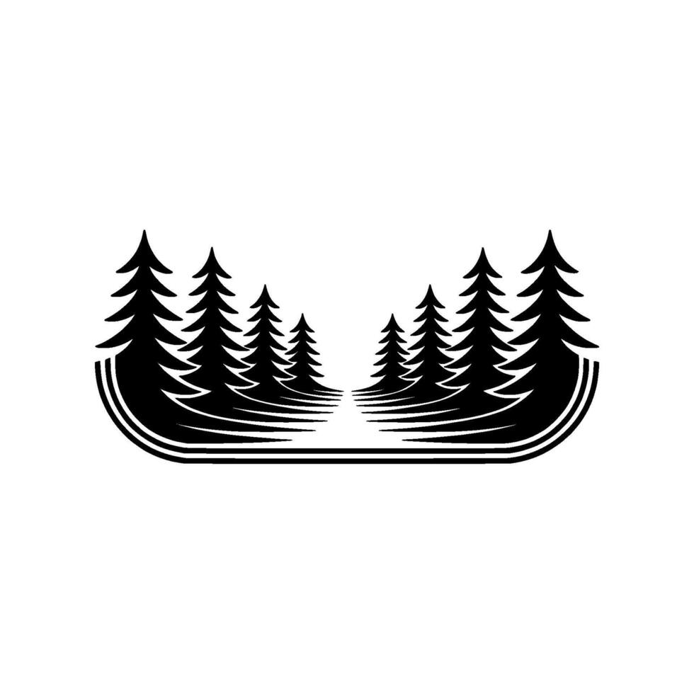 Minimalist Forest Silhouette, Tranquil Wilderness Emblem, Pines vector